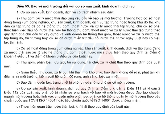 Quy định về bảo vệ môi trường đối với hoạt động sản xuất, kinh doanh