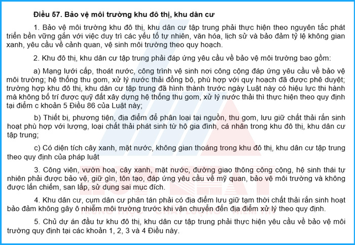 Quy định về BVMT khu đô thị, khu dân cư